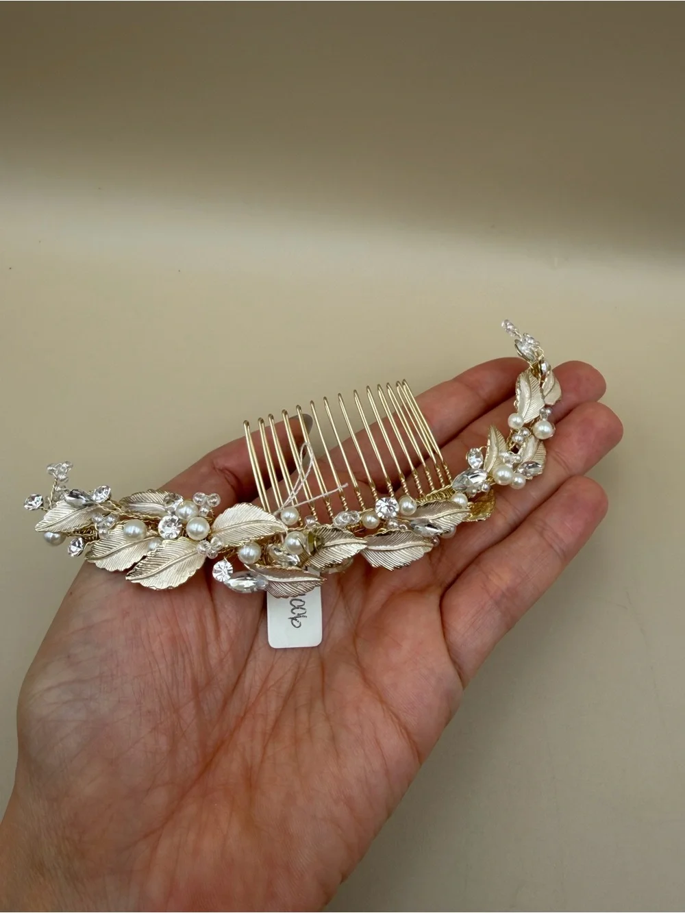 Gold Pearl & Crystal Bridal Leaf Hair Comb